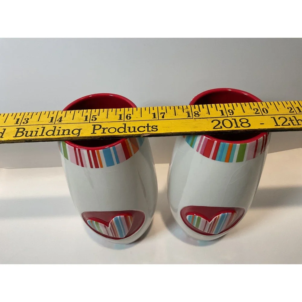 Ganz Heart Vases‎ Set of 3 Heart Striped Colorful Ceramic Decorative Home Decor